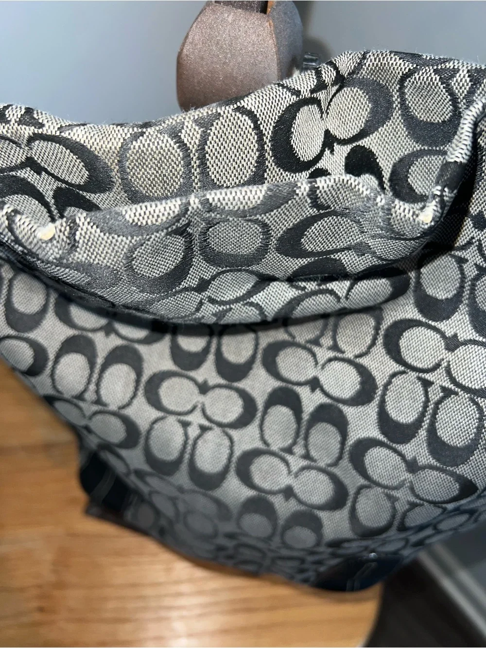 Coach Signature Jacquard Hobo Shoulder Bag – Black/Gray